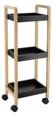 Produktbild von Desserte sur roulettes 3 etageres bambou/mdf - bambou/schwarz - Tendance