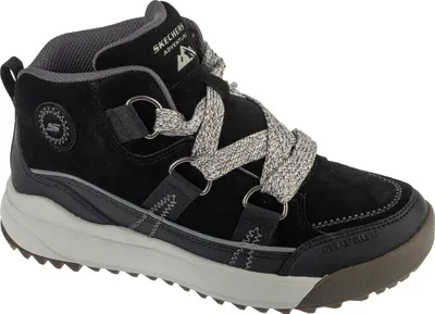A single black Skechers boot is shown against a white background.