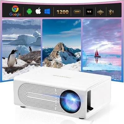 Produktbild von Mini-Beamer, tragbarer Bluetooth-Projektor in Full HD 1080P für Heimkino, kompatibel mit iOS, Android, Windows, TV-Stick, HDMI und Smart-Geräten