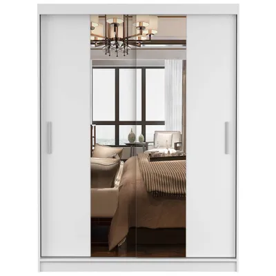 Produktbild von Schwebetürenschrank Schiebetürenschrank Kleiderschrank Schrank Vista 01 Weiß/Weiß mit Spiegel