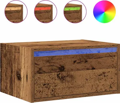 Image de Table de chevet murale avec lumières LED vieux bois