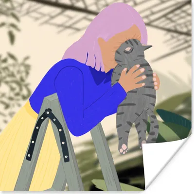 Produktbild von MuchoWow® Poster Frau - Katze - Minimalismus 30x30 cm - Wandposter - Printing