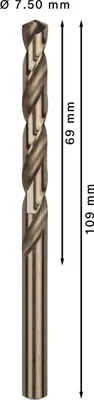 Imagen del producto de Broca para metal, acero rápido con cobalto, estándar, 7,5 x 69 x 109 mm