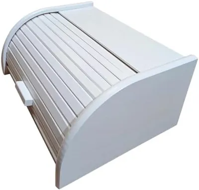 Produktbild von PolkaHome® Hölzerne Brotbox mit Schiebedeckel – luftdichte Aufbewahrung für Brot und Brötchen – Weiß – 31 x 26 x 16 cm