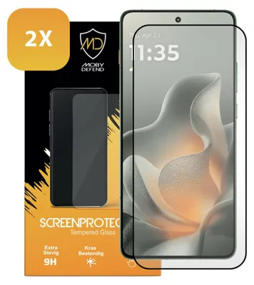Productafbeelding van 2-Pack MobyDefend Screenprotectors - Geschikt voor  Motorola Edge 70  -  Screensavers Met Zwarte Randen - Gehard Glas