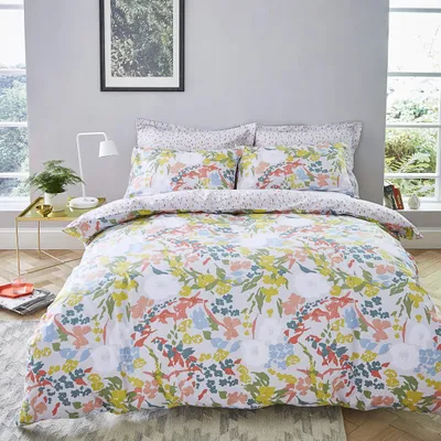 Bettwäsche-Set, 200x220 cm, 2 Kissenbezüge, 100% Baumwolle, Blumen