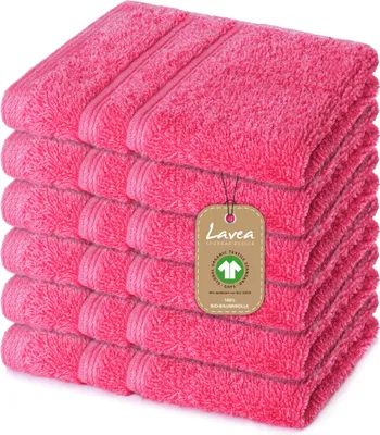 Zdjęcie produktu dla Lavea® zestaw 6 ręczników 30x30 cm, ręczniki Bali i myjki frotte z bawełny, łatwy w pielęgnacji zestaw ręczników, 100% bawełna organiczna GOTS, frotte, rabarbar