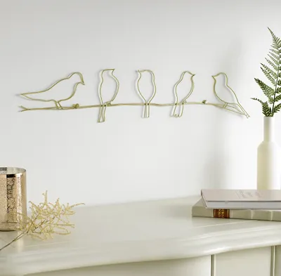 Produktbild von Wanddeko Metall Wandbild Deko Skulptur Vögel Gold 12.5 x 60 cm