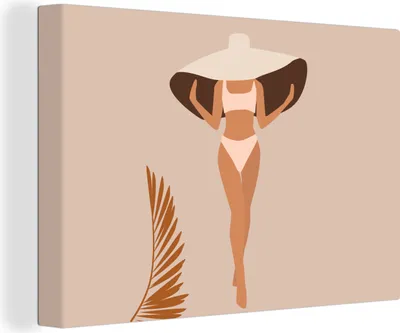 Produktbild von OneMillionCanvasses® - Leinwandbilder - 150x100 cm, Sommer - Hut - Bikini, Wandbilder Kunstdruck Wanddekoration