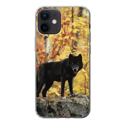 Produktbild von MuchoWow® Handyhülle Schutzhülle Hülle für iPhone 12 Wolf - Fels - Baum Silikon Softcase Handy Hülle - Schutzhülle