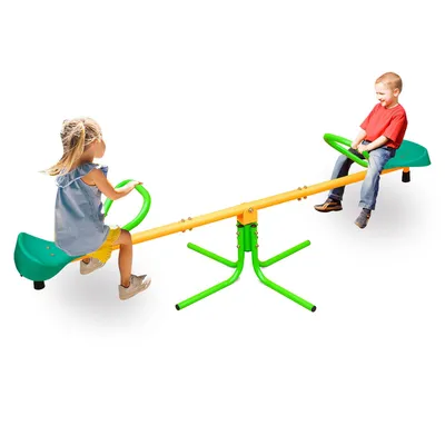 Image de Châssis de balançoire Bascule pour enfants pivotante à 360° Balancelle 2 places jusqu'à 45 kg avec poignée Pieds de soutien à 3 branches pour 3-8 ans