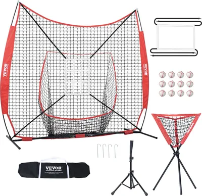 Produktbild von 244 x 106 x 211 cm Baseball-Softball-Übungsnetz, Tragbares Baseball-Trainingsnetz zum Schlagen, Fangen, Pitchen, Backstop-Ausrüstung mit Bogenrahmen, Tragetasche, Schlagzone, Bällen, Ballsammler