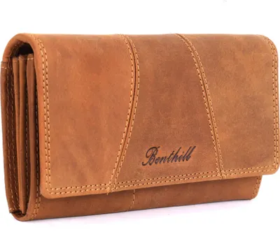 Produktbild von Benthill Portemonnaie Damen Leder - Hochwertige weiche Vintage EchtLeder Damen Geldbörse mit RFID Schutz - Grosse Damenbörse lang - Frauen Portmonee inkl. Geschenkbox