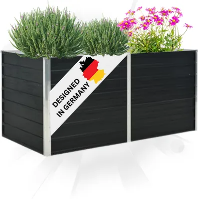 Produktbild von DELUKE® Hochbeet für Garten OSKAR Anthrazit | 160x80x77cm | Verzinkter Stahl | Wetterfest | Gartenbeet Kräuterbeet Blumenbeet Beet hoch Frühbeet für Garten Gemüsebeet
