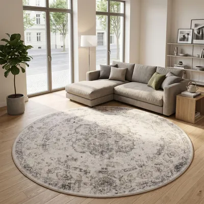 Produktbild von Carpetsale24 Waschbarer Teppich Vintage Rundteppich Wohnzimmer Esszimmer Orientalisches Design Pflegeleicht Grösse: 200 cm Rund