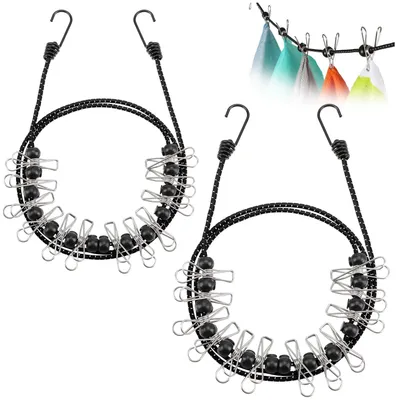 Reise-Wäscheleine 2er Pack, 180-350 cm, mit 12 Clips