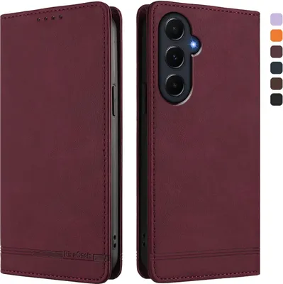 Produktbild von Hülle für Samsung Galaxy A55, Retro Kunstleder Ständer Klapphülle mit Kartenfächer und Magnetische Rot