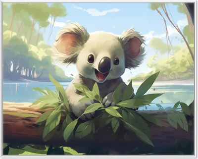 Produktbild von Wallario Wandbild Australische Idylle: Der lächelnde Koala, Größe: 40,30 x 50,30 cm, Poster mit weißem Aluminiumrahmen