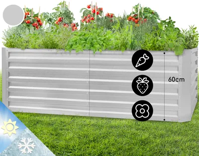 Produktbild von Blumfeldt Hochbeet aus Metall, Wetterfestes Stahlblech-Hochbeet für Balkon & Garten, Rostfreies Hochbeet, Freistehende Hochbeete 180x60x90 cm, 970 L Pflanzkübel Groß für Blumen, Obst, Gemüse