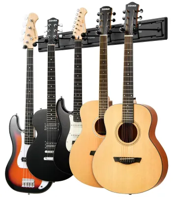 Produktbild von Donner Wandhalterung Gitarrenaufhänger, Basshalter E-Gitarrenständer zum Halten von 5 Gitarren und Bässe, Gitarren Rack
