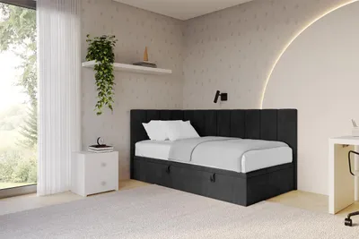 Produktbild von ALTDECOR Jugendbett mit Bettkasten - LOVY - 100x200 cm Schwarz - Casablanca 2316 - Bett ohne Matratze - Einzelbett mit Stauraum - Polsterbett Kinderbett