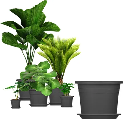 Produktbild von BigDean 5X Blumentopf Ø 30 cm Farbe Anthrazit & Untersetzer Kunststoff Pflanztopf Containertopf Übertopf Pflanzkübel rund 30 x 21 cm Blumentöpfe