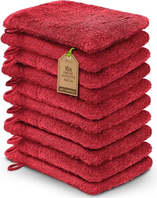 Produktbild von Frottier Waschhandschuhe 10er Pack 15x21cm, 100% Baumwolle, Rot