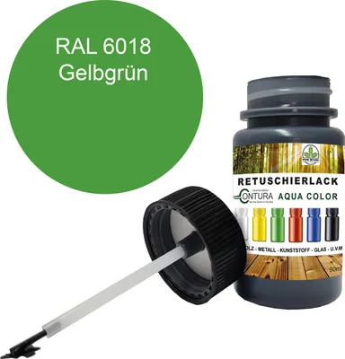 Produktbild von Reparaturlack Lackstift RAL Lack Pinselflasche 50ml. Farbe Holz Metall Möbel Auto Bad Retuschierlack - RAL 6018 Gelbgrün