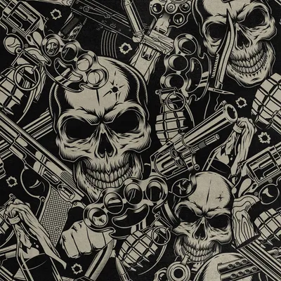 Imagen del producto de Tela de terciopelo real, de poliéster, para coser. Diseño: calavera y armas