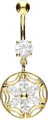 Produktbild von Bauchnabelpiercing Chirurgenstahl Bananabell mit Brass-Design KRISTALLBLUME