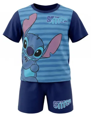 Produktbild von Disney Stitch Jungen Schlafanzug Pyjama Shirt Shorts - Dunkelblau, 110