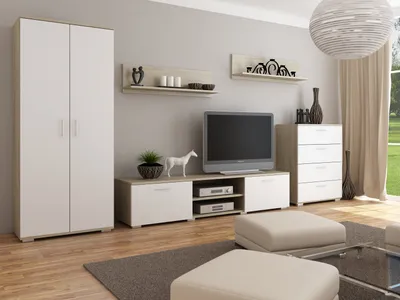 Obrázek produktu pro Nástěnná skříňka California 2 Per La Vita Sonoma White Moderní skříň do obývacího pokoje, skříňka do obývacího pokoje s TV stolkem, příborník
