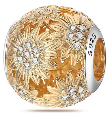 Image de Pendentif en argent 925 représentant un trèfle à quatre feuilles et un tournesol, pour bracelet