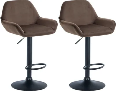 Produktbild von Set mit 2 Barhockern – Samtsitze – höhenverstellbar, um 360 ° drehbar | Farbe: Braun | Material Chassis: Metall mattschwarz