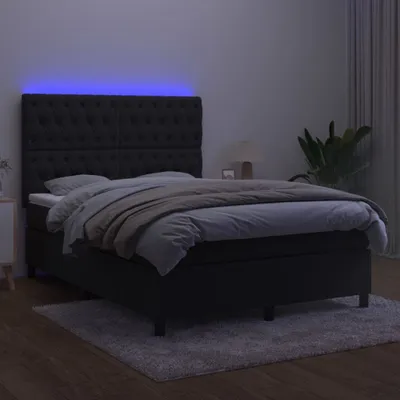 Produktbild von The Living Store Boxspringbett mit Matratze & LED Schwarz 140x200 cm Samt
