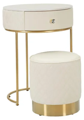 Produktbild von Mauro Ferretti Nachttisch Sharon mit Hocker Weiß Gold 52x70 cm