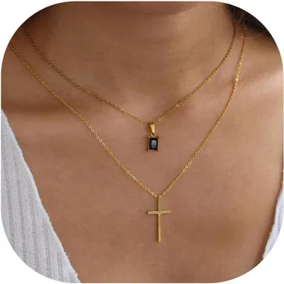 Produktbild von TINGN Kreuz Goldkette Damen 14K Vergoldet Layered Halskette Choker Modeschmuck