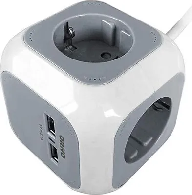 Image de ORNO AE-13144(GS) Multiprise Cube Schuko, Chargeur 2xUSB, 1,4 m H05VV-F 3x1,5 mm2 (Gris-Blanc)