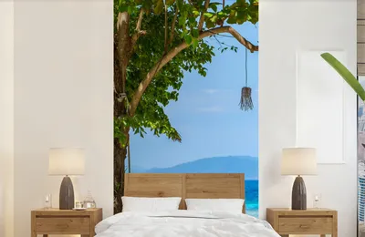Produktbild von MuchoWow® Fototapete für Wohnzimmer oder Schlafzimmer Wandtapete Vinyl Motivtapete Tropisch - Strand - Meer - 120x240 cm - Hintergrundbild