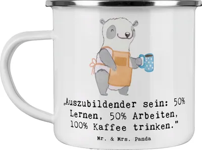 Produktbild von Mr. & Mrs. Panda Kaffeepott Auszubildender - Weiß - Geschenk, personalisierte Geschenke, Pott, Berufsalltag, Teetasse, Emaille Tasse, handgefertigte, Wertschätzung, Beruf