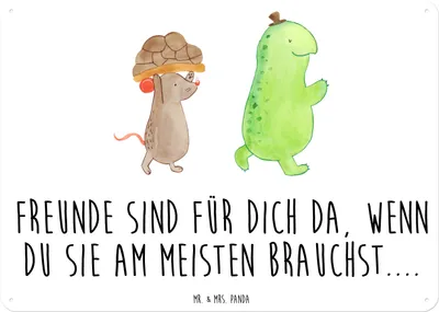Produktbild von Mr. & Mrs. Panda tafel Schildkröte Maus DIN A6 - Weiß - Geschenk, Freundinnen, Metallbild, Türschild, wandtafel, Hilfe, Schild, Wandbild, Freunde