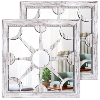 Wandspiegel 2er Set 30,5x30,5 cm Shabby Holz