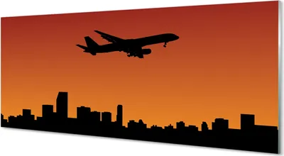 Produktbild von Glasbilder 125x50 Wandkunst Flugzeug und Sonnenuntergang Himmel