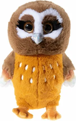 A plush toy owl is shown against a white background.