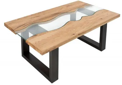 Obrázok produktu pre Casa Padrino dizajnový konferenčný stolík z masívneho dreva divokého duba s bezpečnostným sklom prírodný 115 cm x v. 45 cm - Salónny stôl do obývačky