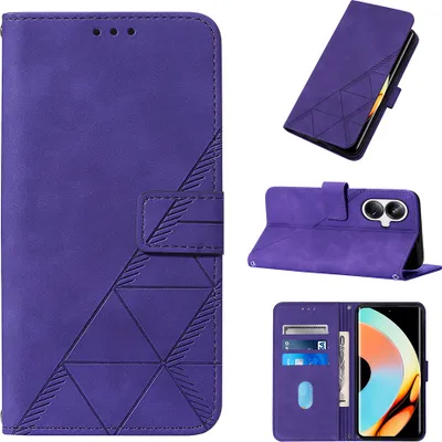 Produktbild von Hülle für Realme 10 Pro+ 5G Prägung Flip Leder Kartenfächer Schutzhülle mit Ständer Lila