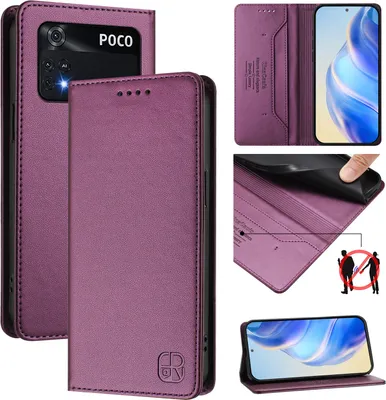 Produktbild von Lederhülle für Xiaomi Poco M4 Pro 4G Hülle Flip Brieftasche Kartenfächern Ständer Schutzhülle Lila