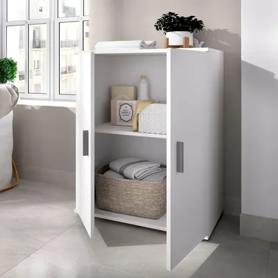 Image de Ararat - Armoire Multiusage 2 Portes, 61x80h cm Blanc, 1 Étagère