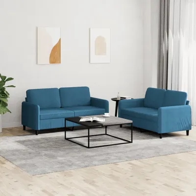 Produktbild von Design 2-tlg. Sofagarnitur Blau Samt, Schlafsofas 2024 Neu