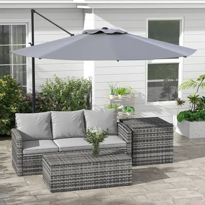 Produktbild von Ampelschirm Ø 300 cm, Sonnenschirm freistehend neigbar drehbar, Polyester Metallmast, Dunkelgrau | 360° drehbar | 8 Streben | 180 g/m² Bespannung